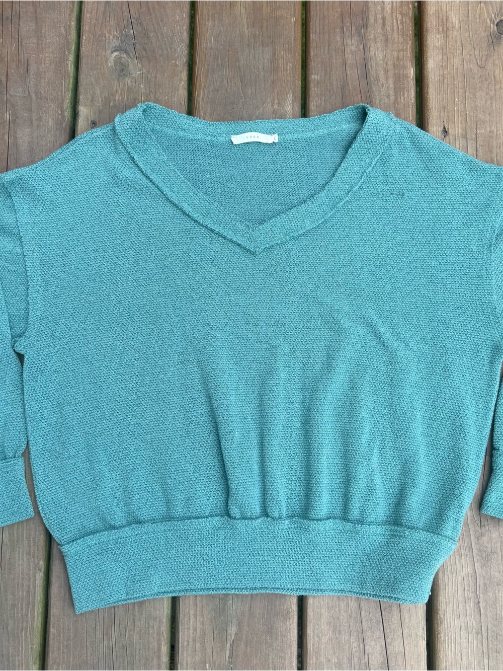 Lush Women’s Aspen Green Solid Knit V-Neck long Sleeve Pullover Sweater Sz M